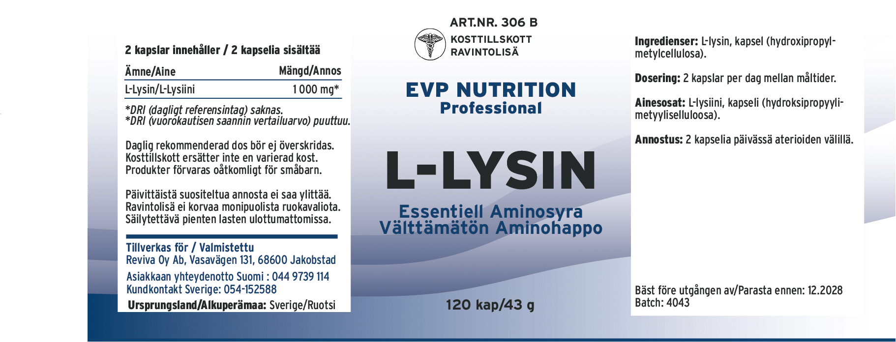 L-lysiini, 120 kapselia - Image 2